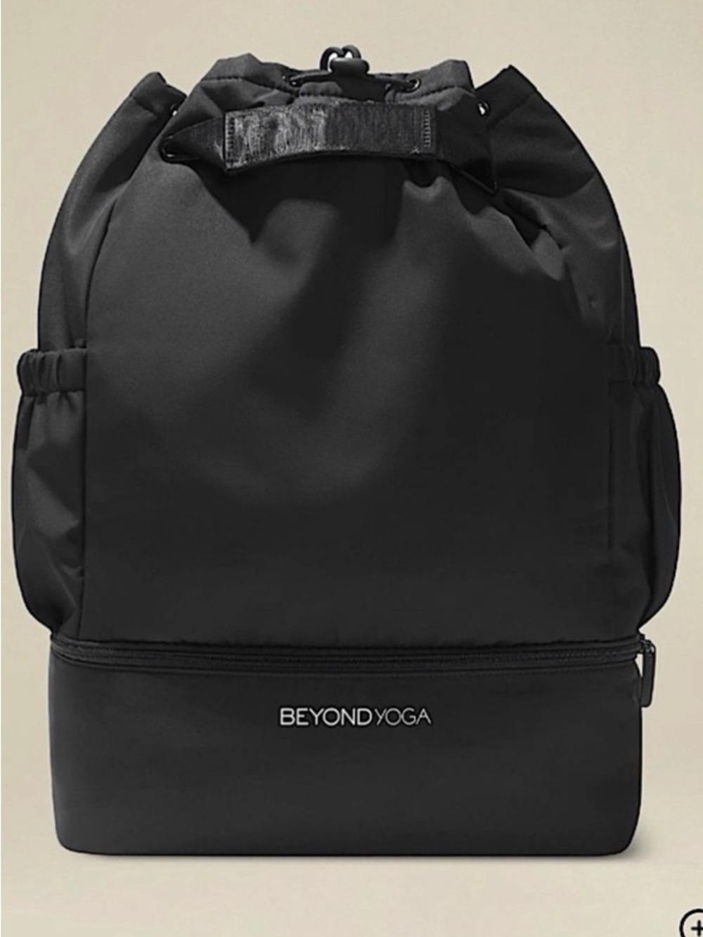 Beyond Yoga Black Drawstring Backpack with Bottom Compartment